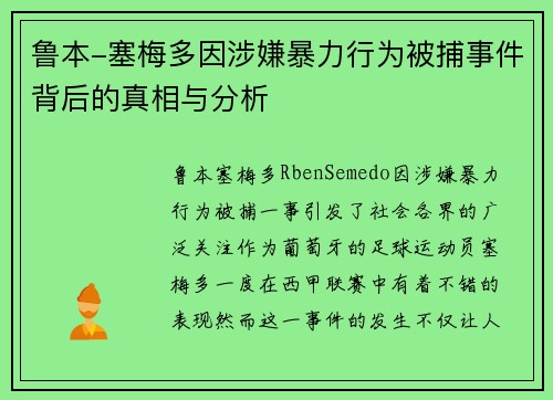 鲁本-塞梅多因涉嫌暴力行为被捕事件背后的真相与分析